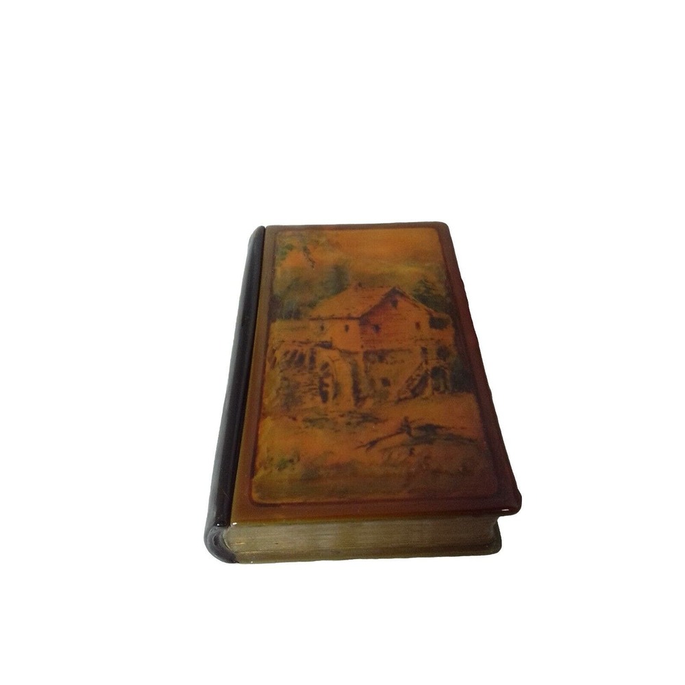 Vintage Olive Green/Brown Porcelain Farmhouse Painted Lid Trinket/ Jewelry Box